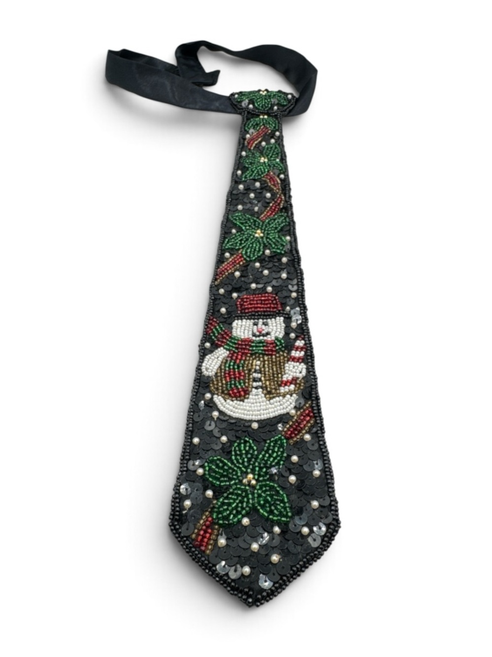 Vintage 1990s Milor Beaded Snowman Christmas Sequin Tie Holiday Novelty Neckwear